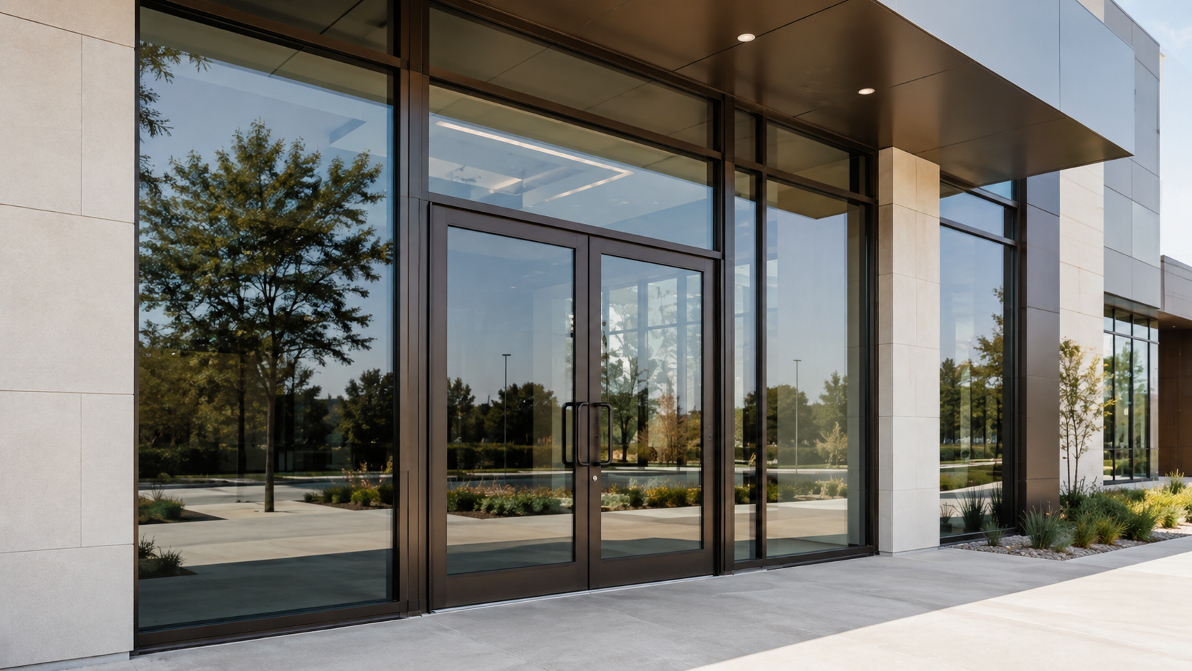 Aluminum storefront entrance system installed at a commercial tenant improvement in Ventura County